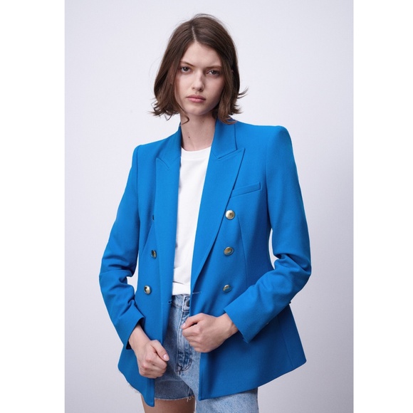 Zara Blue Double-Breasted Blazer - Picture 1 of 13